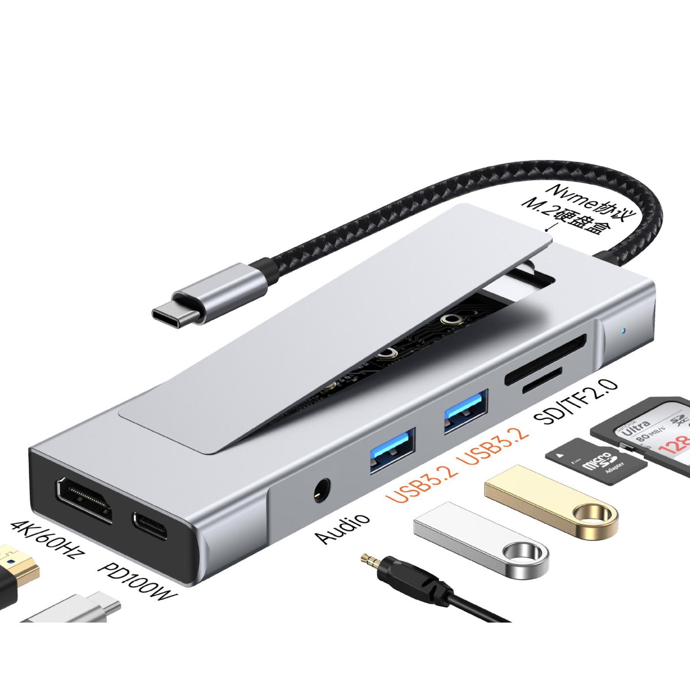 Gjob 8in1 Usb-C Hub M.2 SSD Enclosure M2 USB HDD Kutusu Stoktan Disk Kablolar Hariç